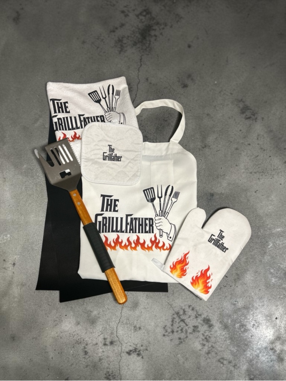 BBQ Bundle-The GrillFather Apron, Oven Mitt Set, Towel, Grill Mats, & Spatula